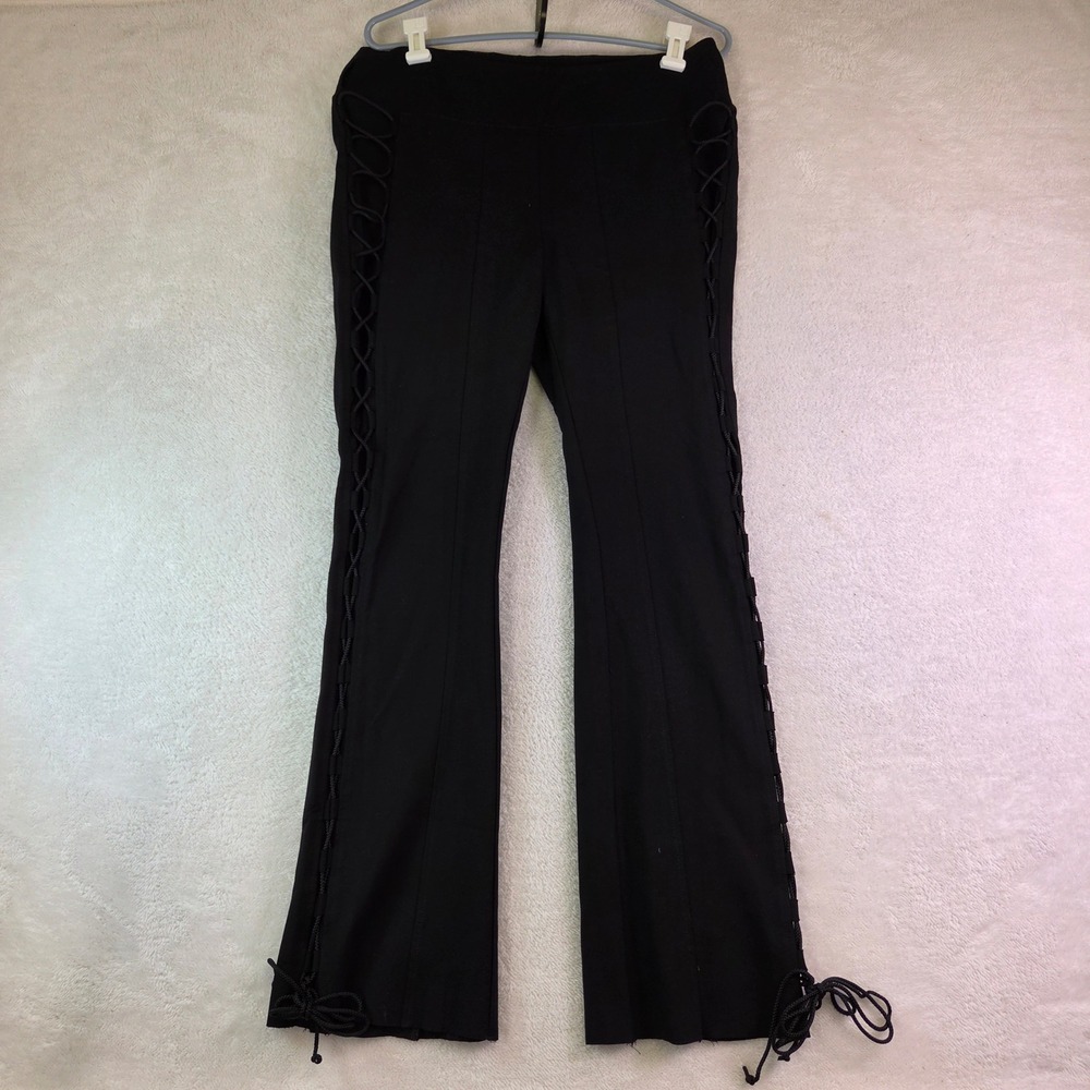 Venus Black Lace Up Side Flare Leg Pants Gothic Grunge Stretch Trousers Large